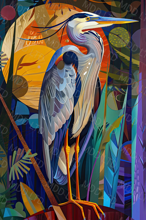 Art Deco Blue Heron by Ryan James