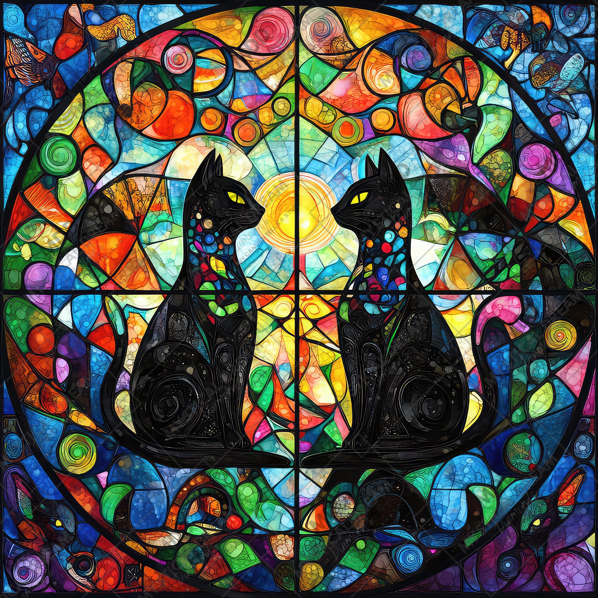 Cats Stained Glass by Steven Lindon (Hand Rendered)