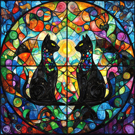 Cats Stained Glass by Steven Lindon (Hand Rendered)