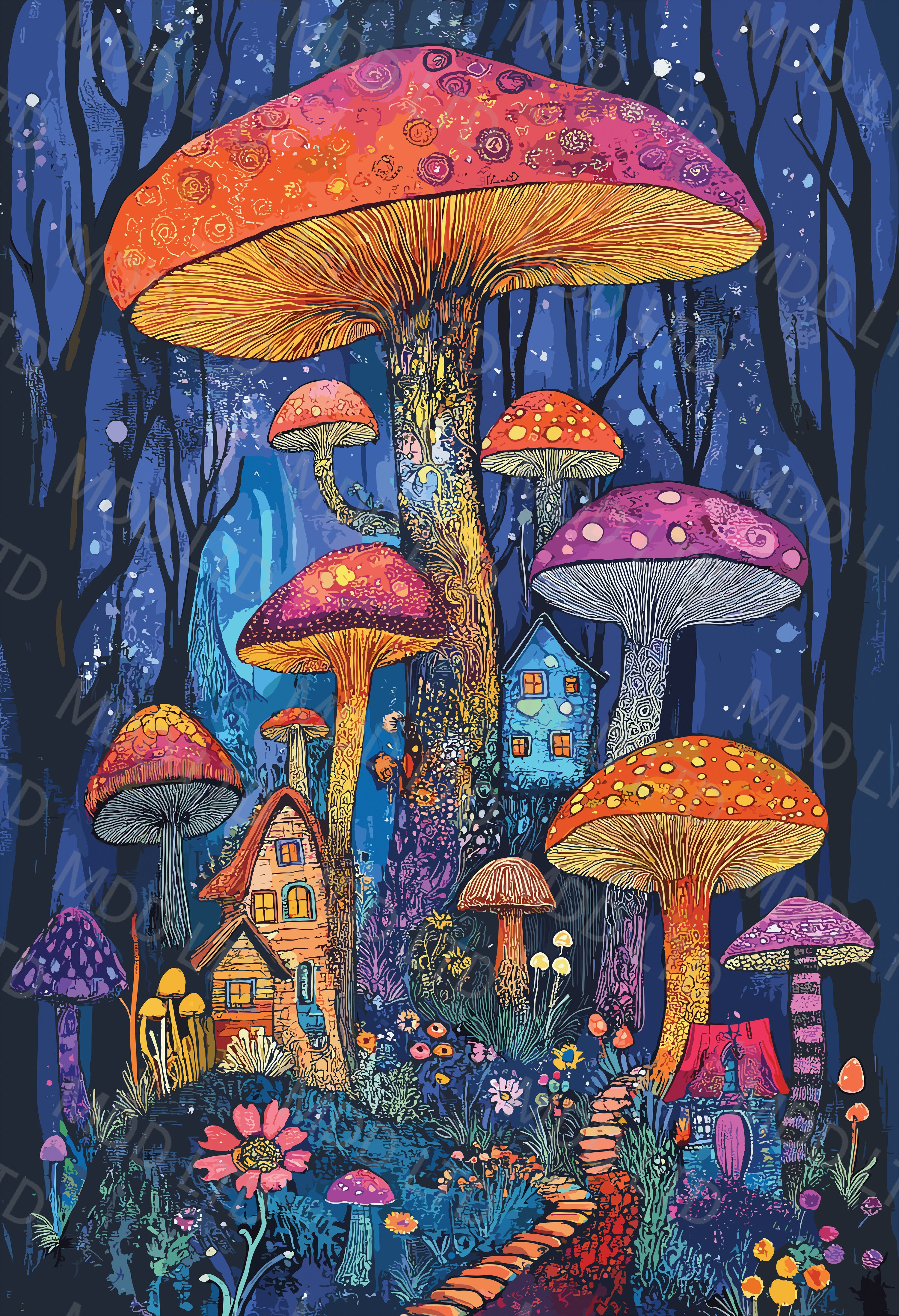 Mushroom Forest by Kimberly McGuiness (Hand Rendered)