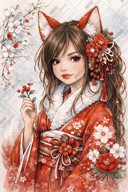 Snow Kitsune by Laura Peres (Hand Rendered)