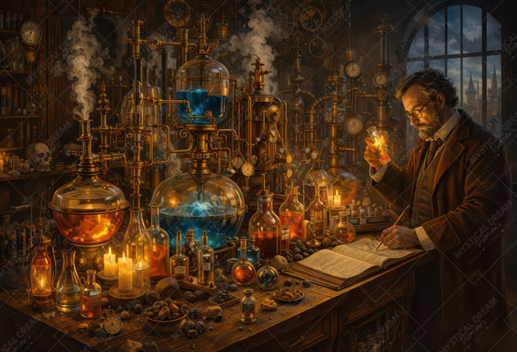 Steampunk Laboratory with Glowing Concoctions by Steven Lindon