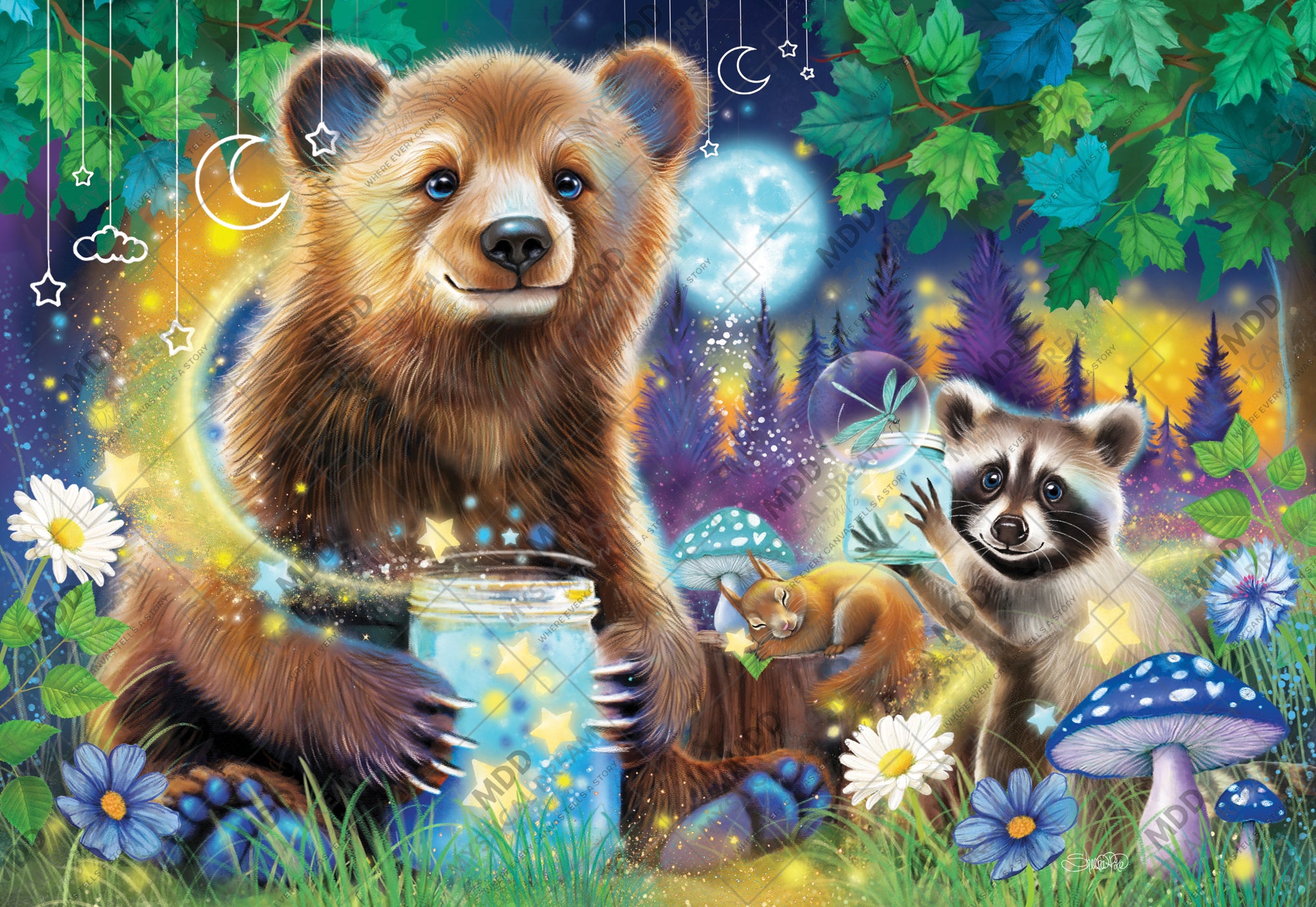 Woodland Friends Starry Night by Sheena Pike (Hand Rendered)