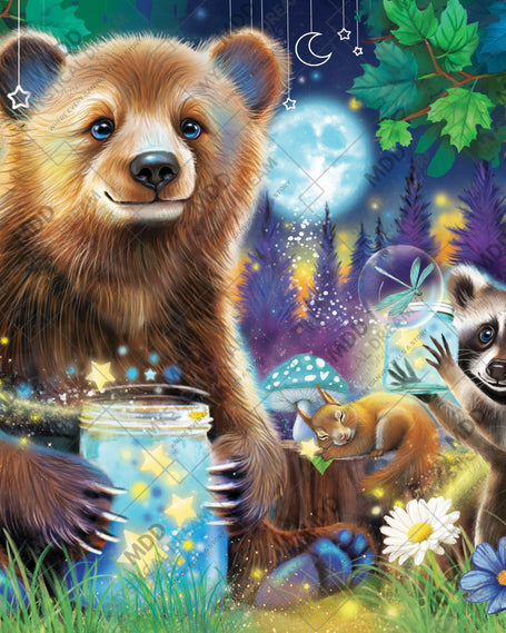 Woodland Friends Starry Night by Sheena Pike (Hand Rendered)